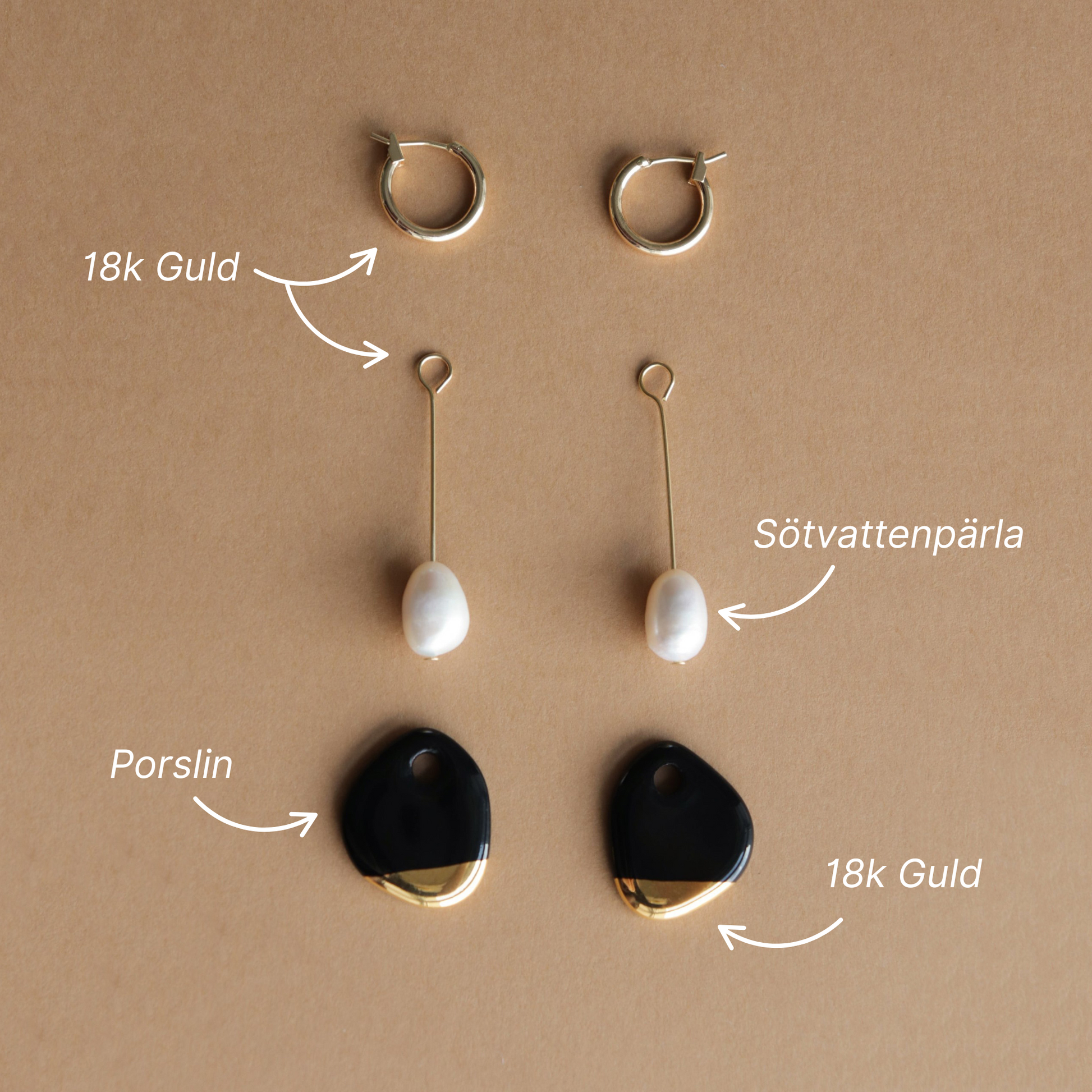 4-i-1 Pärla & Porslin Örhängen (18k Guld)
